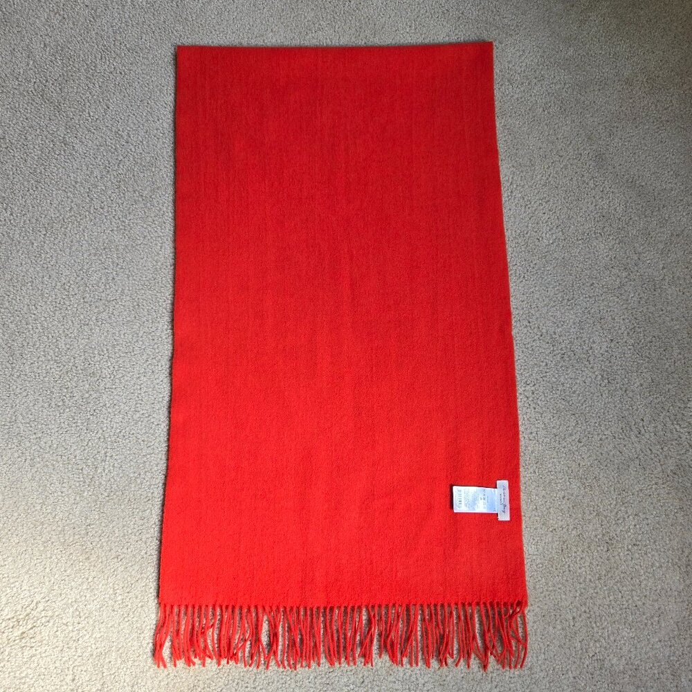 NWOT Christian Berg Wool Cashmere Fringe Scarf Red Orange